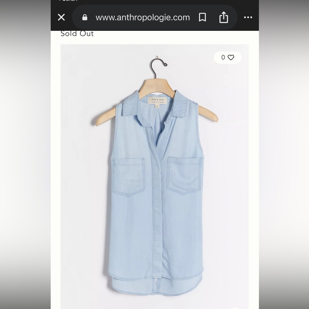 Anthropologie Cloth & Stone Light Blue Sleeveless Top Size Small Women’s S EUC
